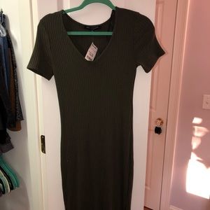 Mid-calve length olive green dress